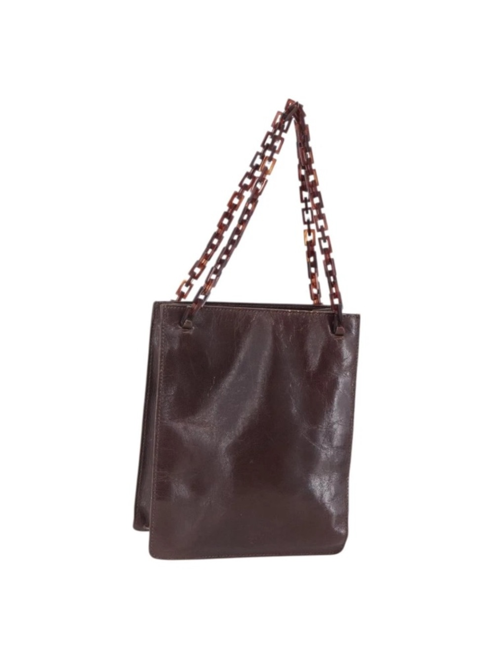 Prada Dark Brown Leather Shoulder Bag with Chain Straps